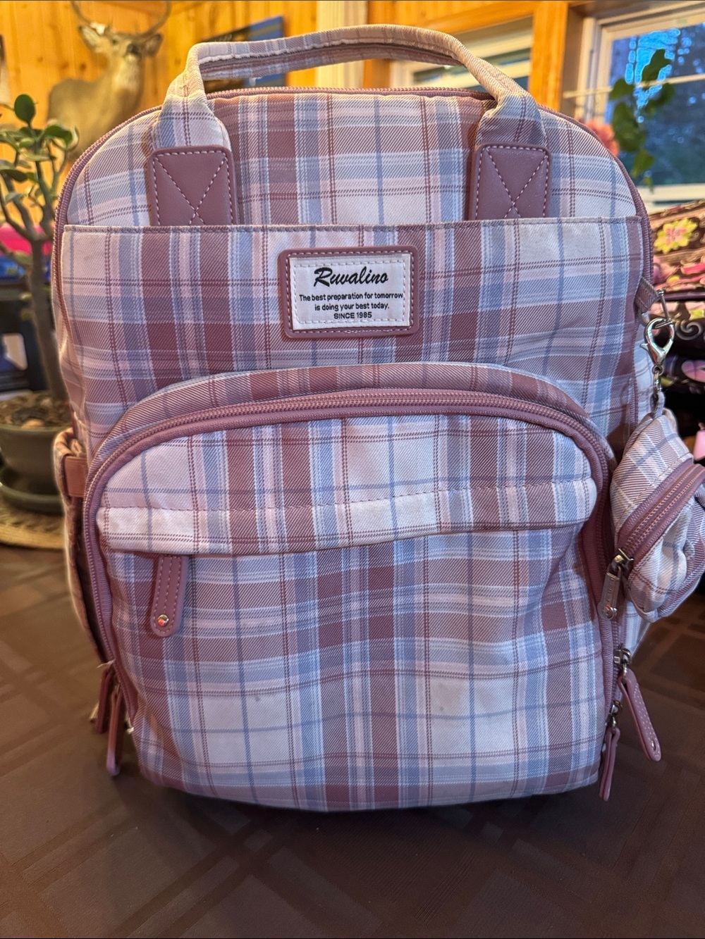 Rwalino Pink Plaid Diaper Bag